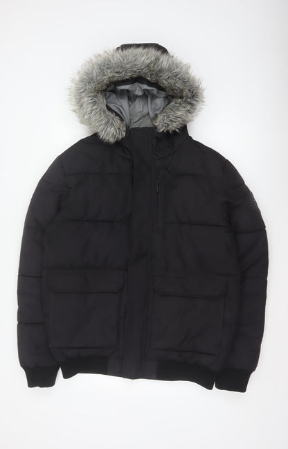 McKenzie Mens Black M Puffer Jacket Hooded Faux Fur Trim Full Zip