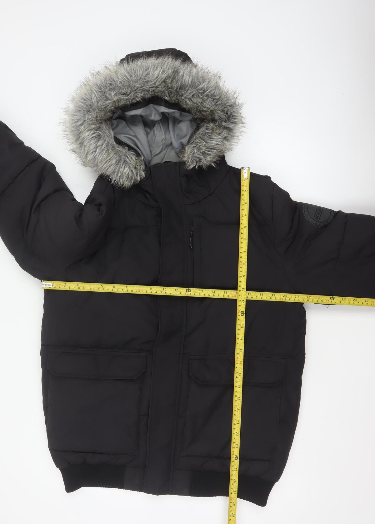 McKenzie Mens Black M Puffer Jacket Hooded Faux Fur Trim Full Zip
