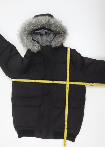 McKenzie Mens Black M Puffer Jacket Hooded Faux Fur Trim Full Zip