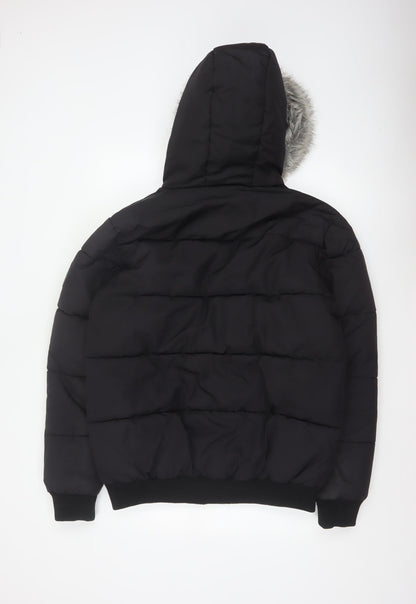 McKenzie Mens Black M Puffer Jacket Hooded Faux Fur Trim Full Zip