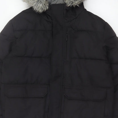 McKenzie Mens Black M Puffer Jacket Hooded Faux Fur Trim Full Zip