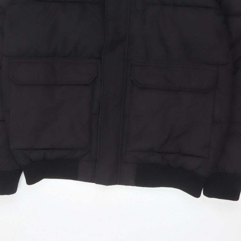 McKenzie Mens Black M Puffer Jacket Hooded Faux Fur Trim Full Zip
