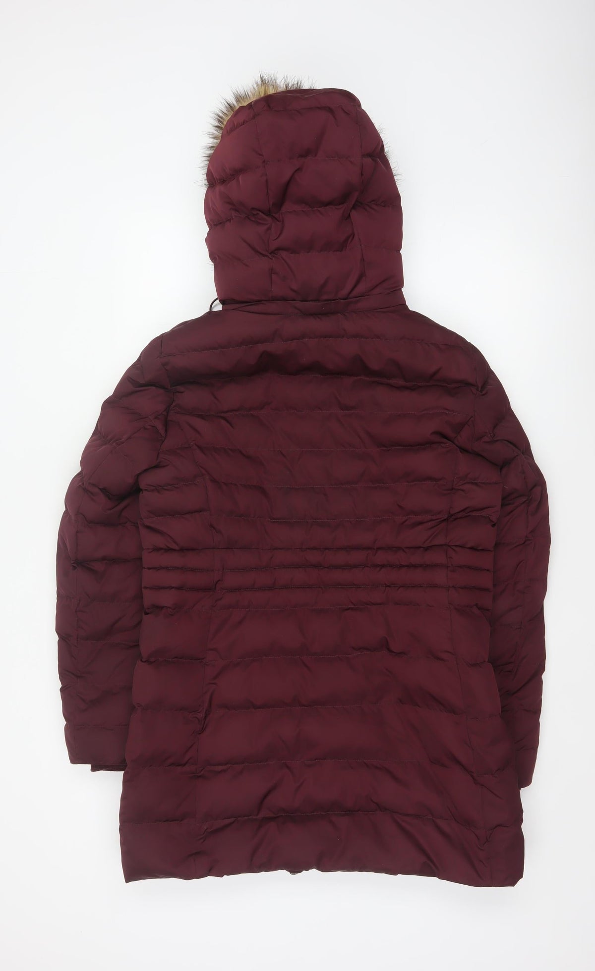 Per Una Women’s Burgundy UK 10 Long Puffer Coat Faux Fur Hood