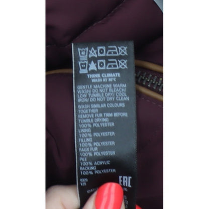 Per Una Women’s Burgundy UK 10 Long Puffer Coat Faux Fur Hood