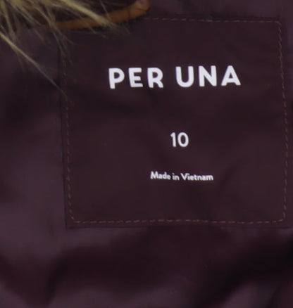 Per Una Women’s Burgundy UK 10 Long Puffer Coat Faux Fur Hood