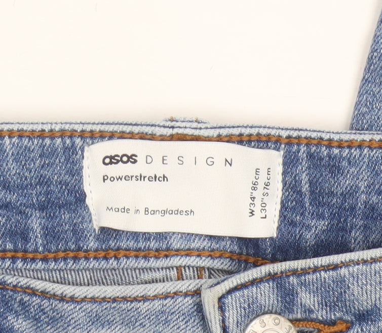 ASOS Design Men's Blue W34 L30 Skinny Distressed Powerstretch Jeans