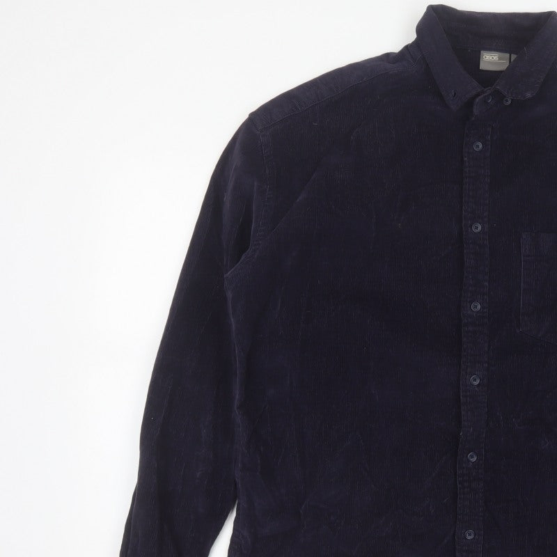 ASOS Men’s Navy Blue S Corduroy Button-Down Long Sleeve Shirt