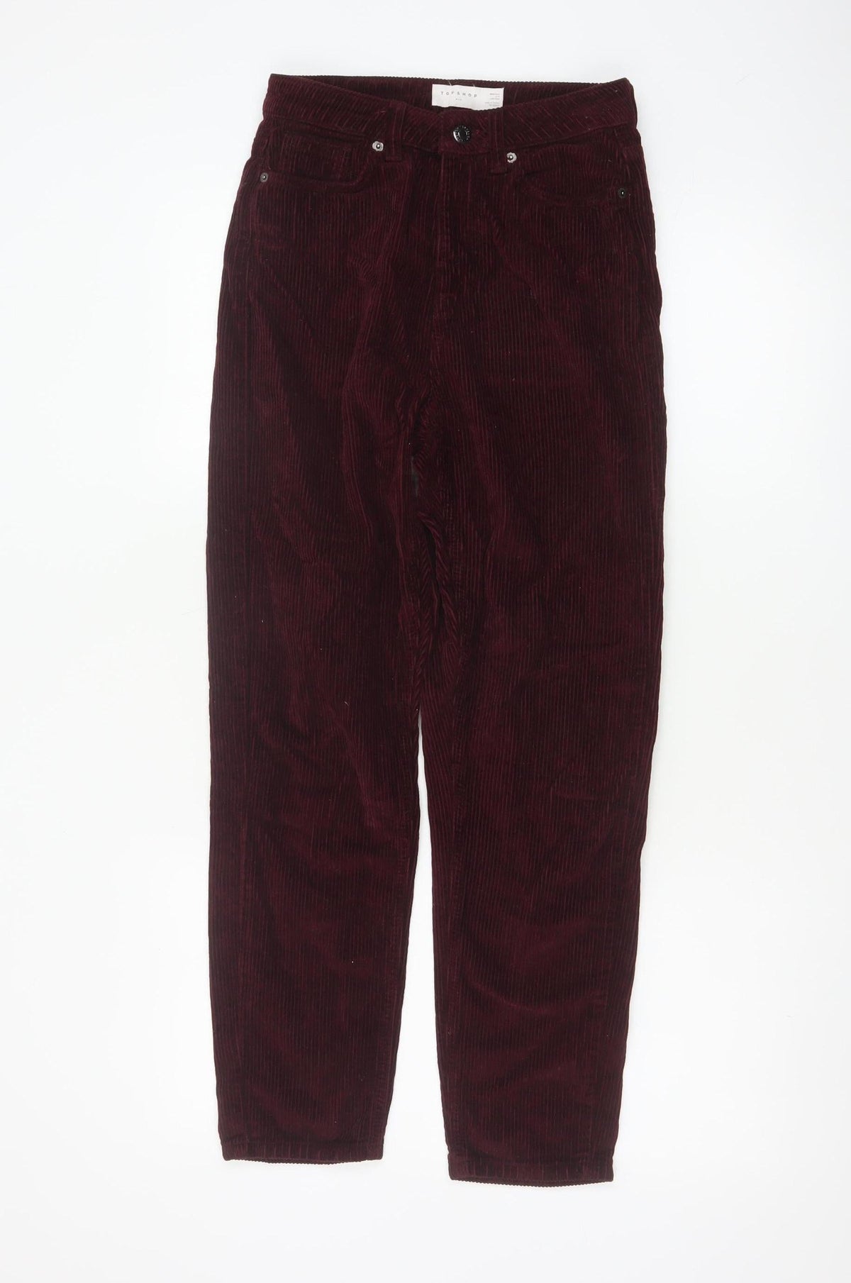 Topshop Women Red Corduroy Mom Trousers W26 L30 UK 8 Tapered