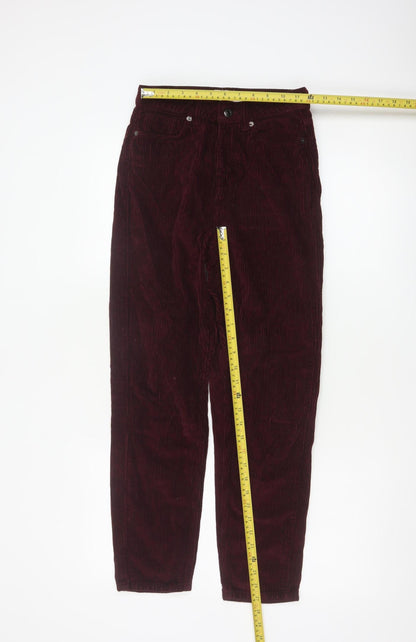 Topshop Women Red Corduroy Mom Trousers W26 L30 UK 8 Tapered