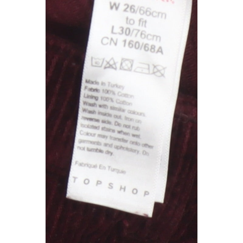 Topshop Women Red Corduroy Mom Trousers W26 L30 UK 8 Tapered