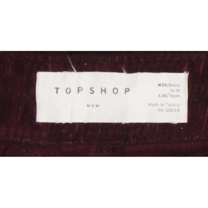 Topshop Women Red Corduroy Mom Trousers W26 L30 UK 8 Tapered