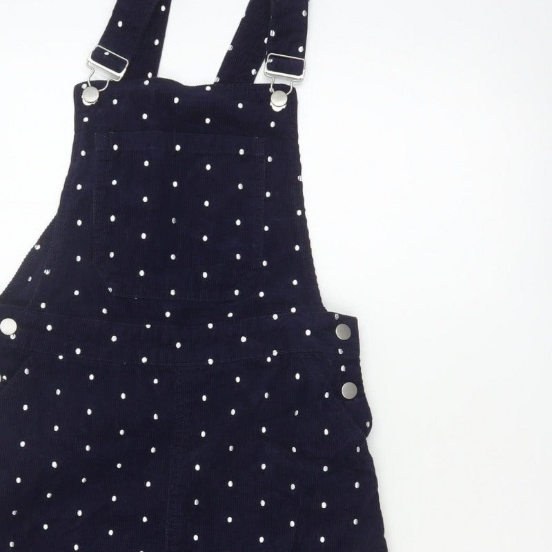 Tu Women’s Blue Polka Dot Corduroy Pinafore Dress UK 8 Short
