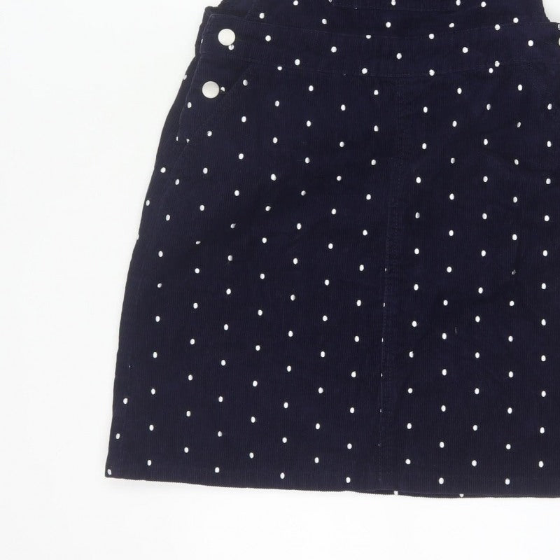 Tu Women’s Blue Polka Dot Corduroy Pinafore Dress UK 8 Short