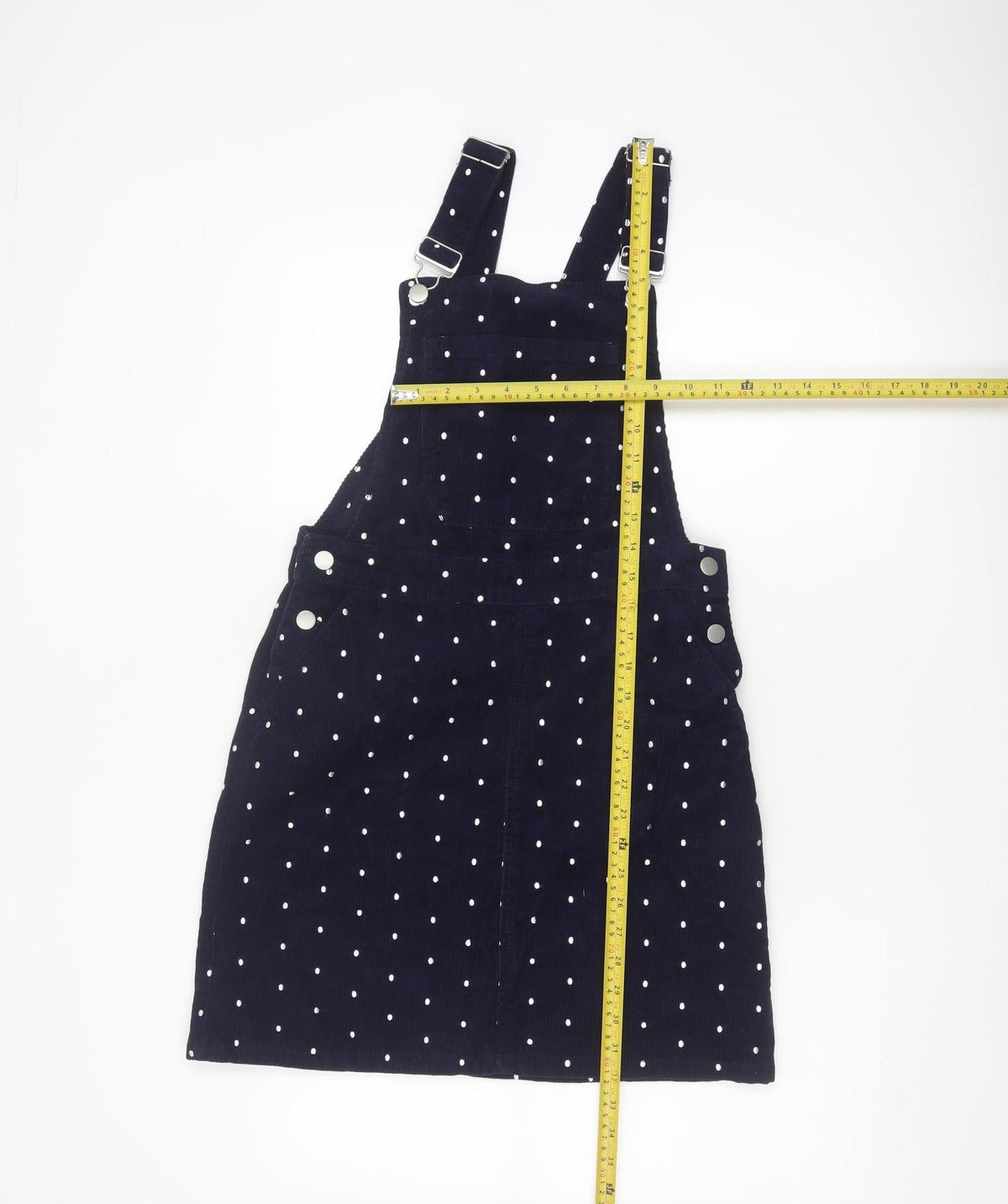 Tu Women’s Blue Polka Dot Corduroy Pinafore Dress UK 8 Short