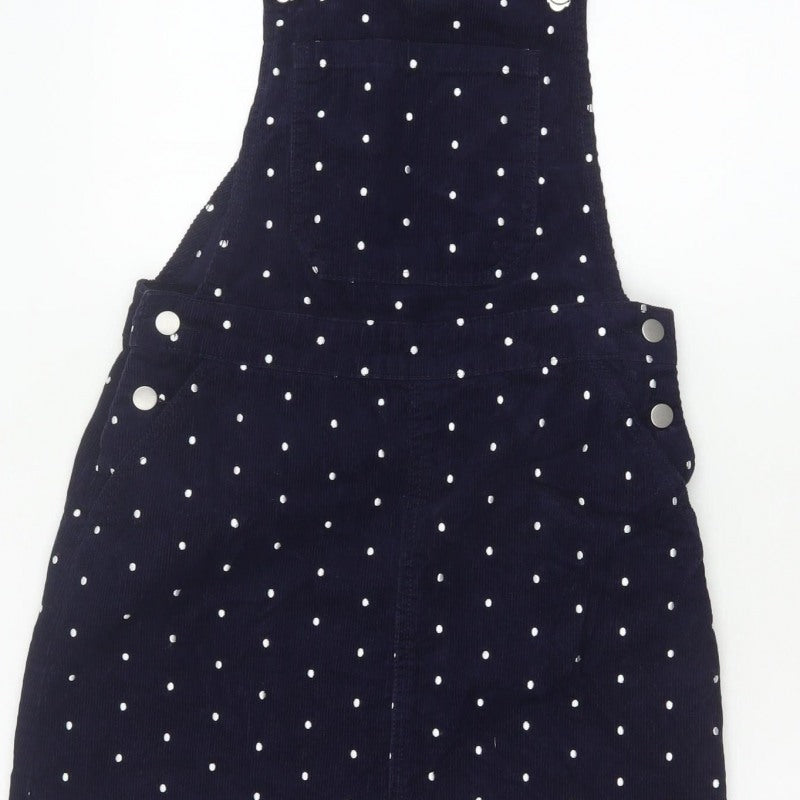 Tu Women’s Blue Polka Dot Corduroy Pinafore Dress UK 8 Short