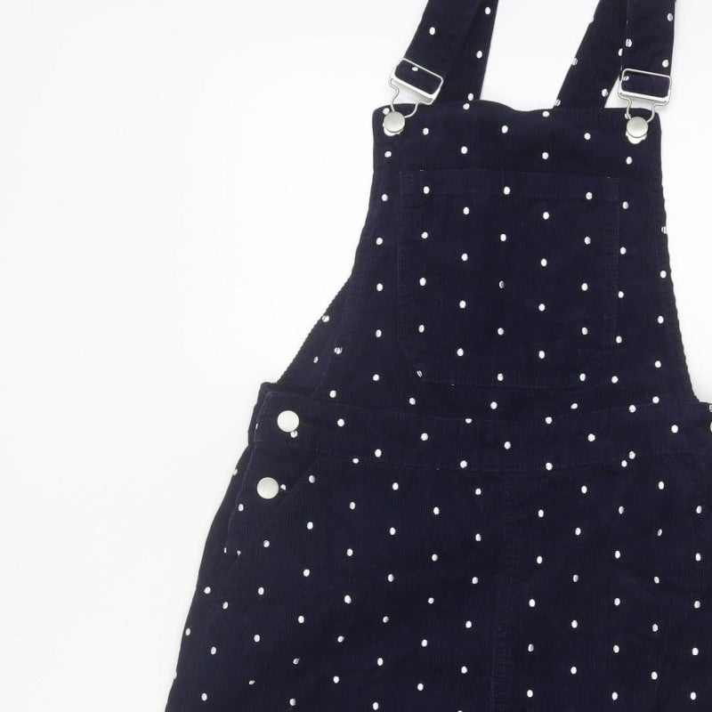 Tu Women’s Blue Polka Dot Corduroy Pinafore Dress UK 8 Short