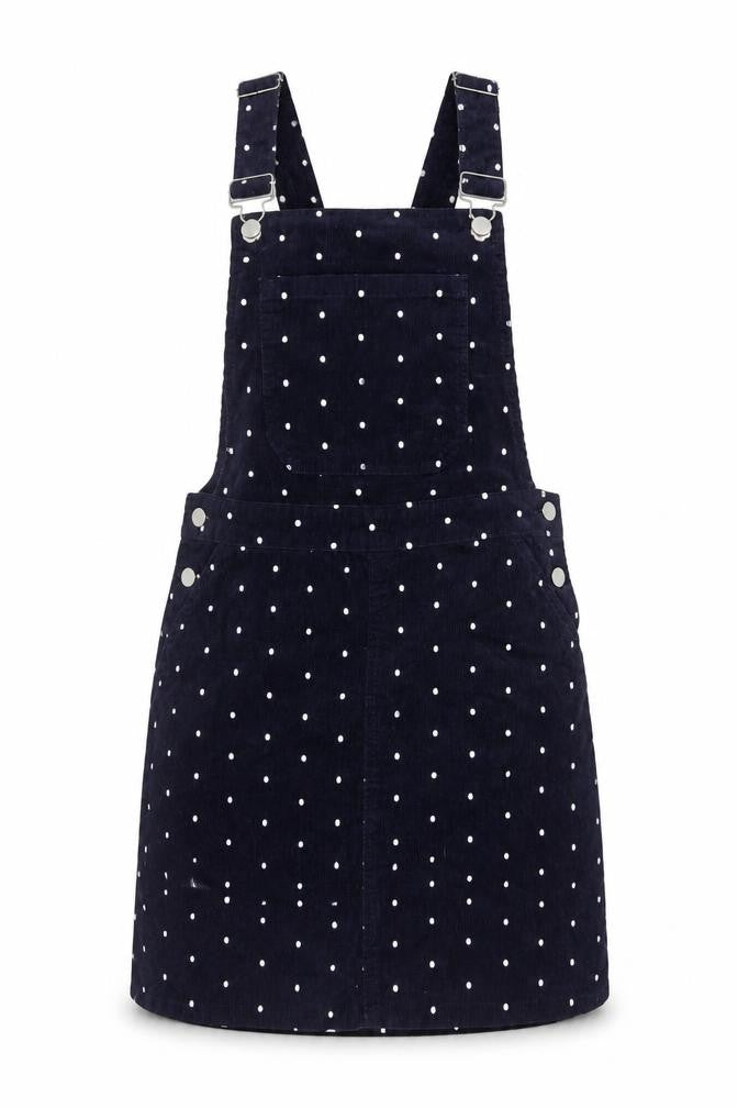 Tu Women’s Blue Polka Dot Corduroy Pinafore Dress UK 8 Short