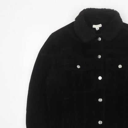 Topshop Women’s Black UK 10 Corduroy Jacket Faux Fur Collar