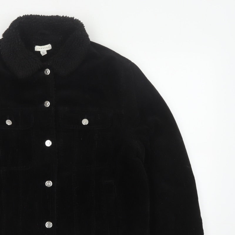 Topshop Women’s Black UK 10 Corduroy Jacket Faux Fur Collar