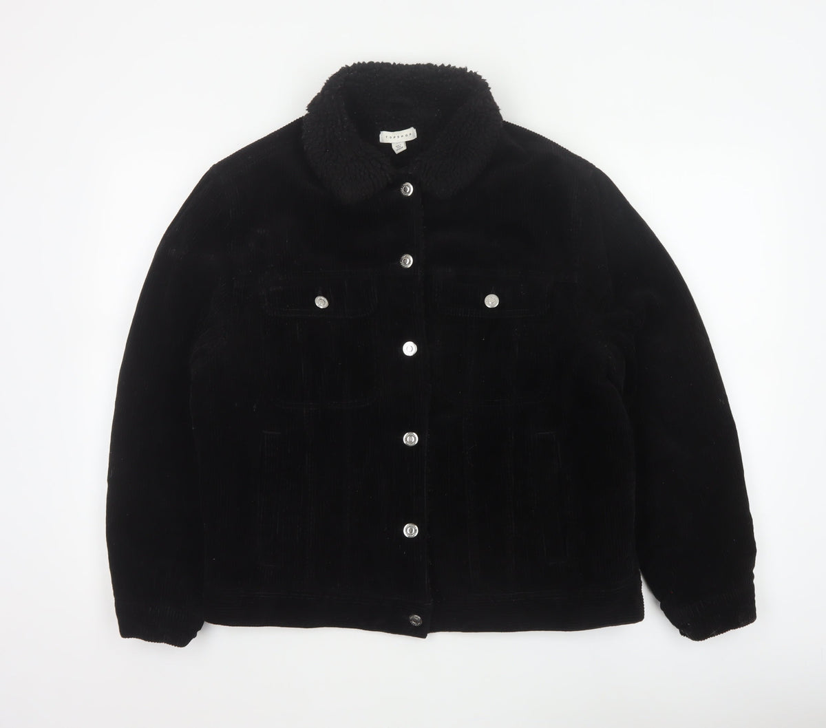 Topshop Women’s Black UK 10 Corduroy Jacket Faux Fur Collar