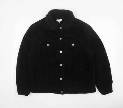 Topshop Women’s Black UK 10 Corduroy Jacket Faux Fur Collar