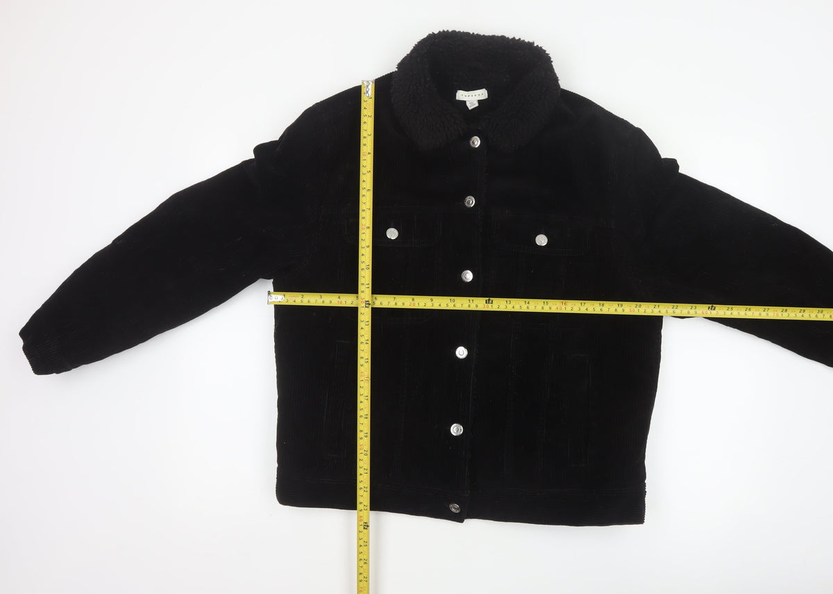 Topshop Women’s Black UK 10 Corduroy Jacket Faux Fur Collar
