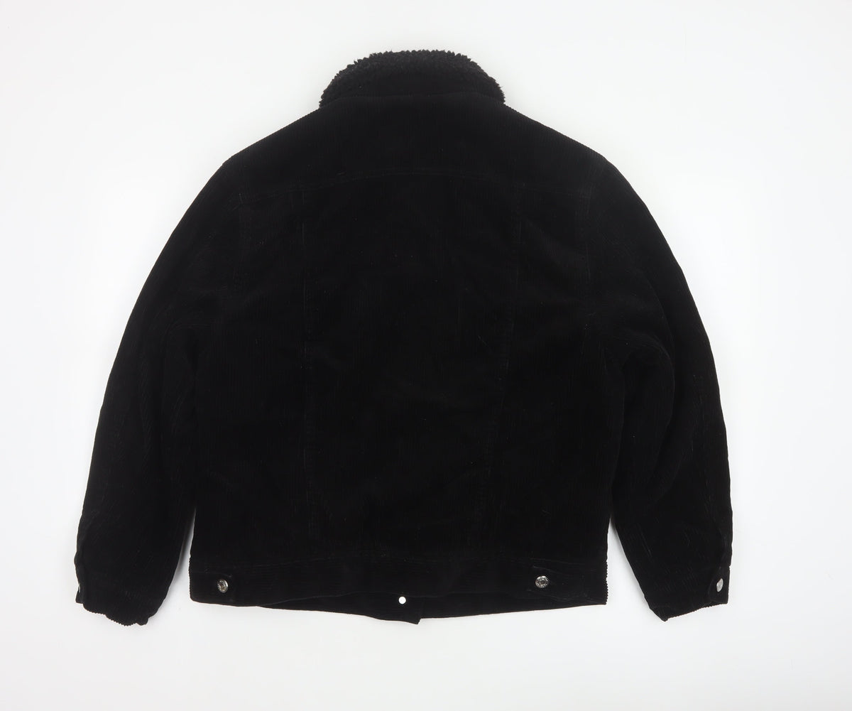 Topshop Women’s Black UK 10 Corduroy Jacket Faux Fur Collar