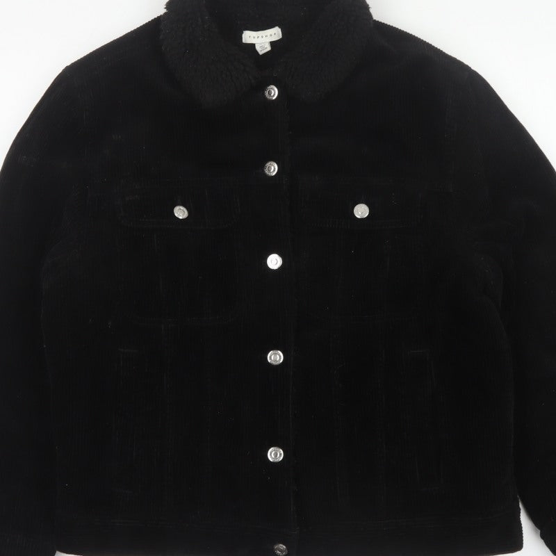 Topshop Women’s Black UK 10 Corduroy Jacket Faux Fur Collar