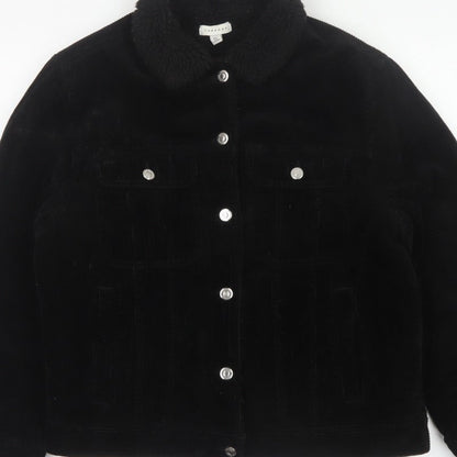 Topshop Women’s Black UK 10 Corduroy Jacket Faux Fur Collar