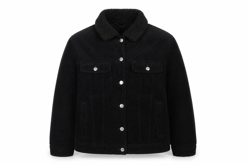 Topshop Women’s Black UK 10 Corduroy Jacket Faux Fur Collar