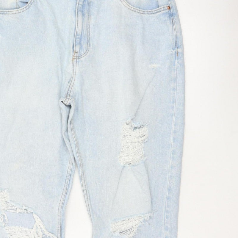 Primark Women Blue UK 16 High Rise Distressed Mom Jeans