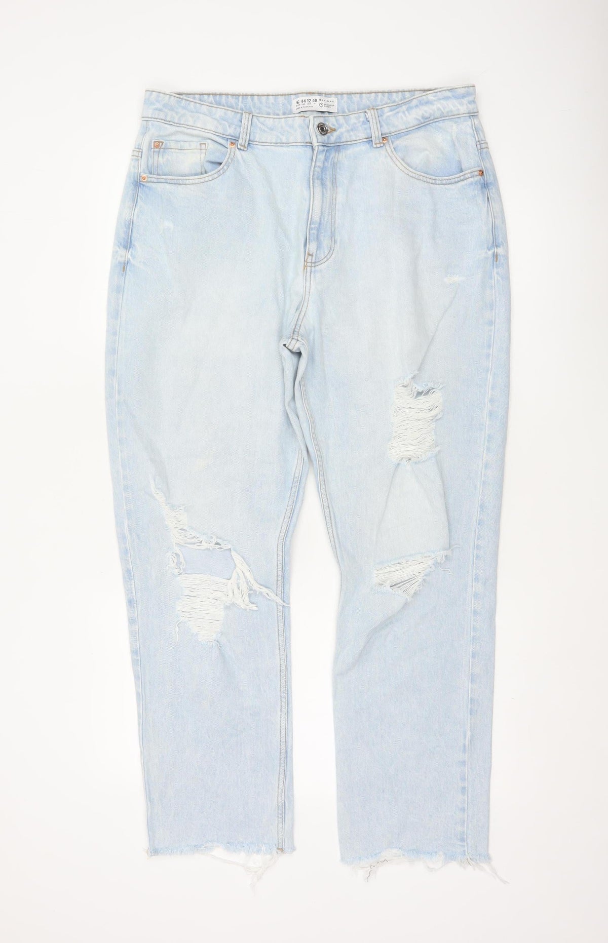 Primark Women Blue UK 16 High Rise Distressed Mom Jeans