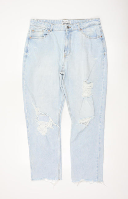 Primark Women Blue UK 16 High Rise Distressed Mom Jeans