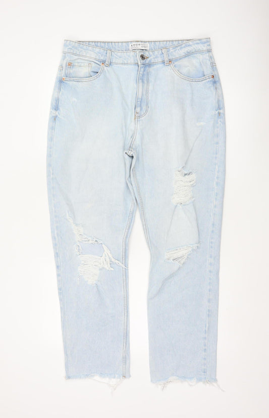 Primark Women Blue UK 16 High Rise Distressed Mom Jeans