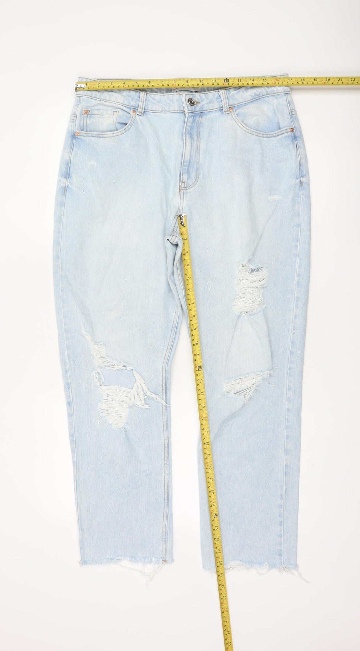 Primark Women Blue UK 16 High Rise Distressed Mom Jeans