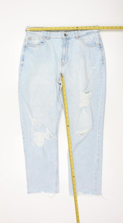 Primark Women Blue UK 16 High Rise Distressed Mom Jeans