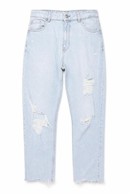 Primark Women Blue UK 16 High Rise Distressed Mom Jeans