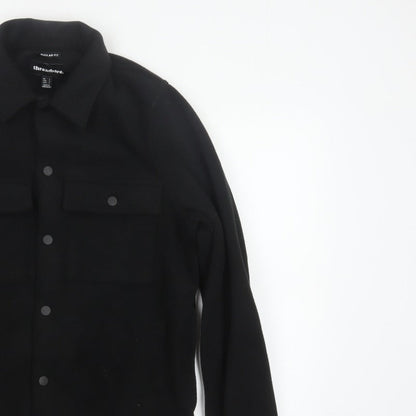 Threadbare Men Black S Regular Fit Fleece Snap Button-Up Overshirt