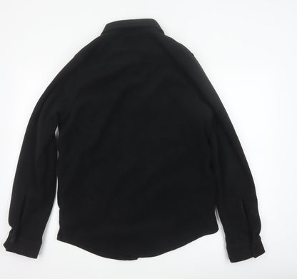 Threadbare Men Black S Regular Fit Fleece Snap Button-Up Overshirt