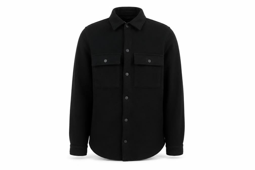Threadbare Men Black S Regular Fit Fleece Snap Button-Up Overshirt