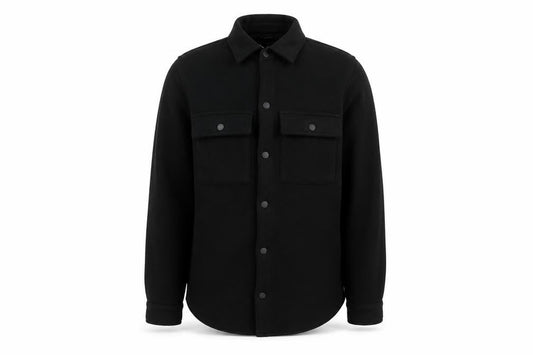Threadbare Men Black S Regular Fit Fleece Snap Button-Up Overshirt
