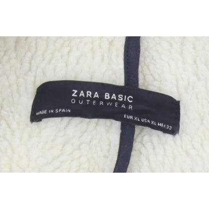 Zara Basic Women Grey Check Faux Shearling Pea Coat XL