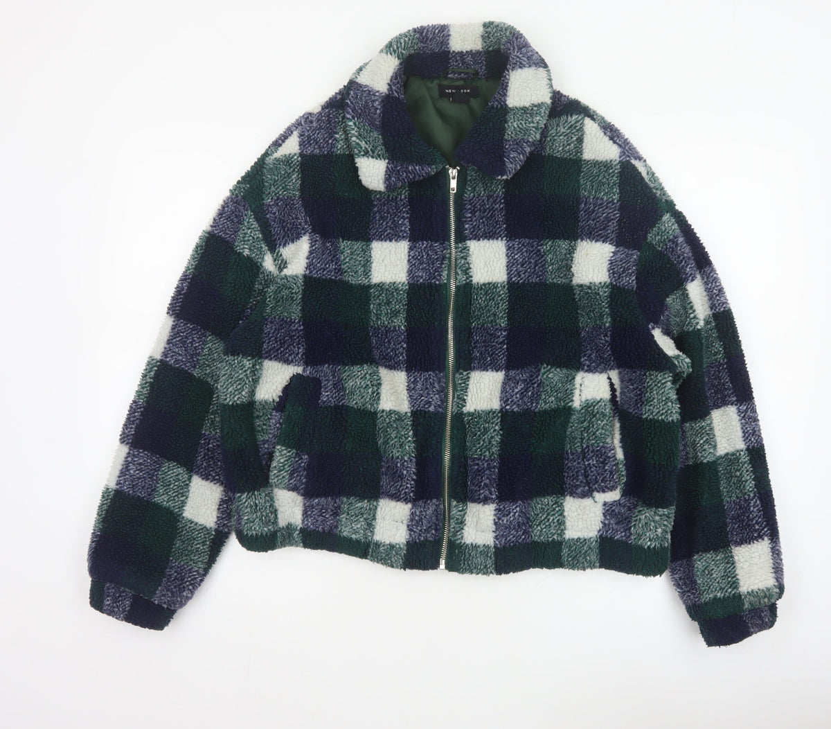 New Look Women’s Multicoloured Check Teddy Fleece Zip Jacket UK S