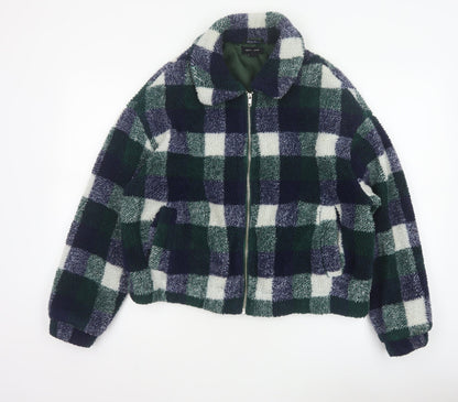 New Look Women’s Multicoloured Check Teddy Fleece Zip Jacket UK S