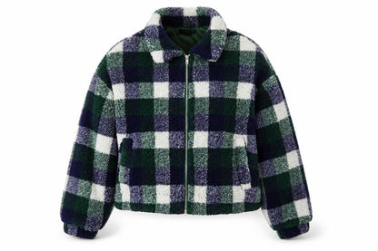 New Look Women’s Multicoloured Check Teddy Fleece Zip Jacket UK S