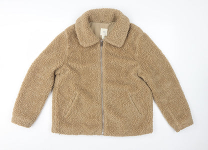 H&M Women’s Beige Teddy Fleece Zip Jacket Size S Collared