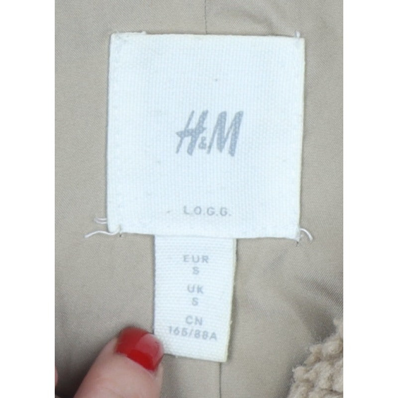 H&M Women’s Beige Teddy Fleece Zip Jacket Size S Collared