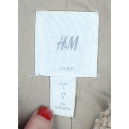 H&M Women’s Beige Teddy Fleece Zip Jacket Size S Collared