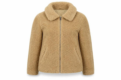 H&M Women’s Beige Teddy Fleece Zip Jacket Size S Collared