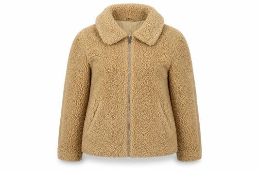 H&M Women’s Beige Teddy Fleece Zip Jacket Size S Collared